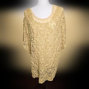 Dress Barn Mustard Yellow Crochet Scoop Neck Tunic Top Open Knit Size 2x